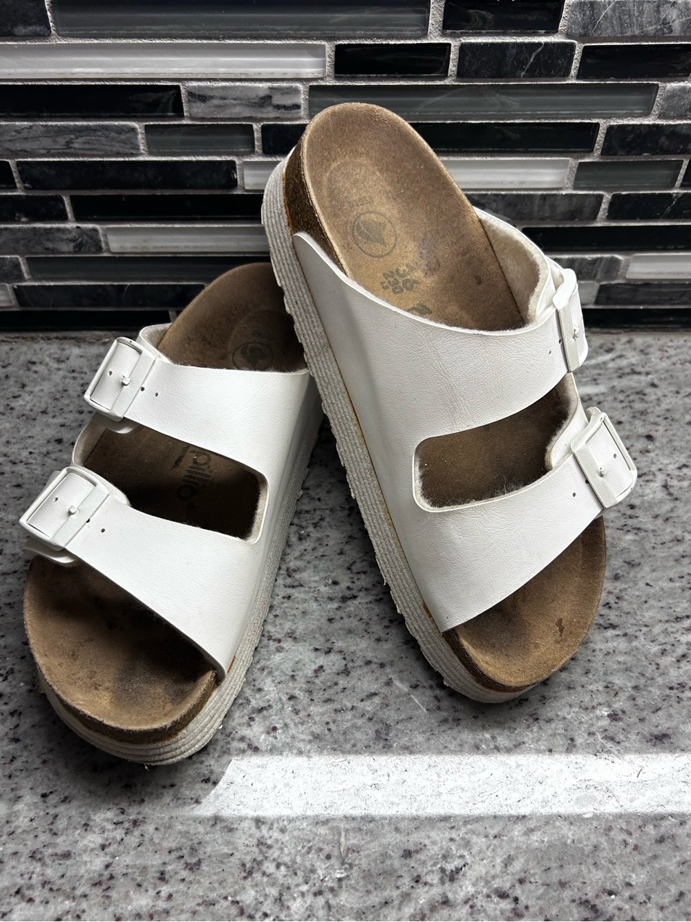 Papillio by Birkenstock white platform Double-Buckle Women’s Slides size 5